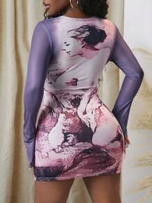 Slaydiva 春夏新款女士花卉印花网眼喇叭袖休闲连衣裙，适合情人节、狂欢节、农历新年、复活节、派对、约会、日常穿着、度假、巡游、海滩、日光浴、优雅、性感 - 彩色 - 查看 4