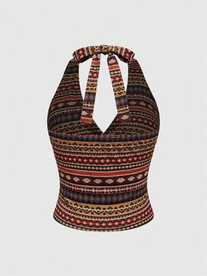 Hippie Top de tirantes con estampado integral de tótem con estilo hippie retro