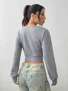 Flirla Lässiger, vielseitiger einfarbiger V-Ausschnitt Knopf Pullover Herbst Sweatshirt