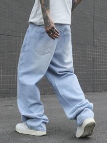 Manfinity Hypemode Men's Casual Simple Denim Jeans, For Daily Wear - Light Wash - View 6