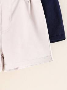 Souflis Souflis 2pcs Toddler & Baby Boys Minimalist Gentleman Style Solid Color Vintage Button Decor Casual Shorts, Suitable For Daily Wear, Party, School, Vacation, Spring/Summer - Multicolor - View 5