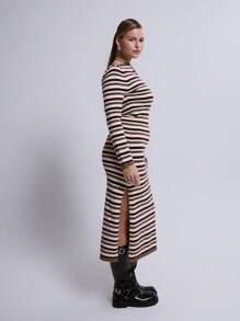 MUSERA Plus Size Stripe Scoop Neck Long Sleeve Dress Outfit For Streetstyle, Cool, Casual, Everyday, Y2K Style, 2000's Style, Holiday Autumn Winter Fall Evening Party Elegant
