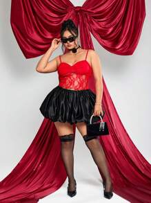 SHEIN ICON 大码红色蝴蝶结蕾丝吊带背心，适合情人节 - 紅色 - 查看 6