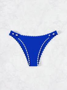 Swim Vcay Summer Women's Solid Color Scallop Trim Shell Decor Sexy Swim Bottoms - Royal Blue - View 7