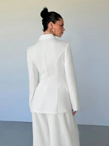 Aloruh Women's Spring Blazer Old Money Style Fashion Modern Elegant  Commuting Dinner Formal Occasion Solid Color Long Sleeves Suit Casual Basic White Simple Casual Blazer Business Casual Woman - White - View 3