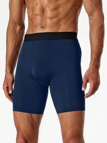 Manfinity Sport PWRUP Men's Contrast Color Waistband Base Layer Shorts, Sports Tight Shorts - Navy Blue - View 6