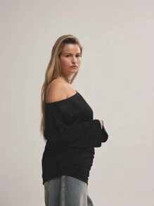 MUSERA Top cu mânecă lungă cu umăr moale, cu umăr lung pentru întâlnire, noapte fete, sexy, vacanță, vacanță, ocazie, invitat la nuntă Ibiza, vacanță