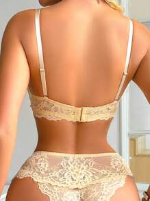 Damen Blumen-Spitze Schleife-Dekor modische Lingerie-Set mit Bügel-BH und Slip