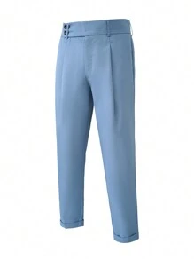 Manfinity Bizformal Men's Plain Front Button Plain Pleated Casual Trousers - Baby Blue - View 4