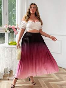 Celure 大码女式褶皱渐变色宽松休闲裙，春夏 - 彩色 - 查看 5