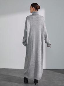 CLARA VERO 女式高领蝙蝠袖套衫长款针织连衣裙 - 淺灰色 - 查看 2