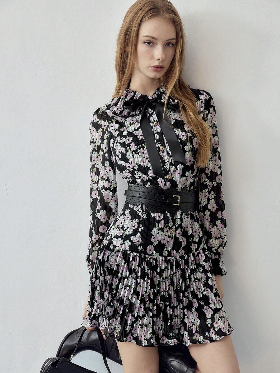 MOTF STUDIO 花卉印花褶饰连衣裙 - 彩色 - 查看 1