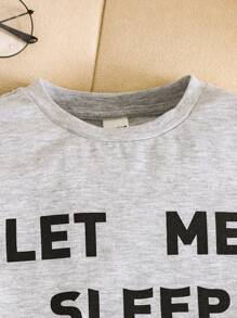 2 peças Conjunto de Pijama Casual, Camiseta de Manga Curta com Gola Redonda e Impressão de Letra em Estilo Minimalista para Menino Jovem, e Calça Solta com Estampa Xadrez
