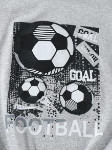 SHEIN 2pcs/Set Tween Boys Top With Floral Grey & Black Patchwork Short Sleeve, Front Prints & Bottoms Football Shorts Pajama Set,Summer,Travel - Multicolor - View 6