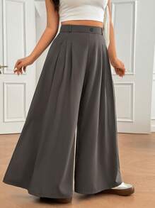 SHEIN EZwear 大码灰色褶皱阔腿裤，春季