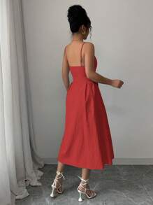 Chiquease 前扣系腰带吊带长款女式连衣裙 - 紅色 - 查看 3