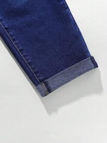 Tween Boys' Casual Simple All-Match Versatile Distressed Cat Whisker Elastic Waist Slim Fit Jeans, Comfortable Essential Streetwear Denim Pants For Daily Wear 2025 New Collection - Medium Wash - View 4