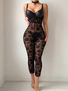 SHEIN 3pcs Women Lace Lingerie Set, Slim & Sheer, Casual And Fashionable For Daily Wear For Going Out - Black - View 4