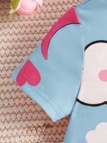 SHEIN Baby Girl Cute Cartoon Print Short Sleeve Mid-Length Casual Nightgown, Summer - Blue - View 4