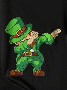 SHEIN Boys Cartoon Character Print St.Patrick's Day Casual Cute Short Sleeve T-Shirt - Black - View 5