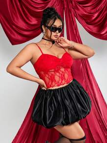 SHEIN ICON 大码红色蝴蝶结蕾丝吊带背心，适合情人节 - 紅色 - 查看 5