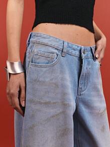 LYSMO 女士新款浅蓝色做旧洗水牛仔裤