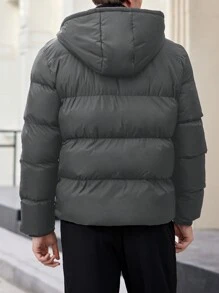 Manfinity Mode Men's Thickened Zip-Up Stand Collar Wadded Jacket, Suitable For Winter - Grey - View 2