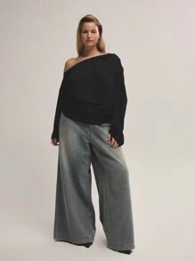MUSERA Top cu mânecă lungă cu umăr moale, cu umăr lung pentru întâlnire, noapte fete, sexy, vacanță, vacanță, ocazie, invitat la nuntă Ibiza, vacanță