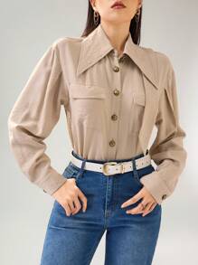 Modelyn Camisa casual sencilla para mujer, para uso diario - Albaricoque - Ver 3