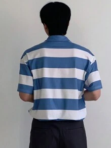 DAZY 男士夏季字母印花條紋多色波羅衫圖案T恤 - 彩色 - 查看 2