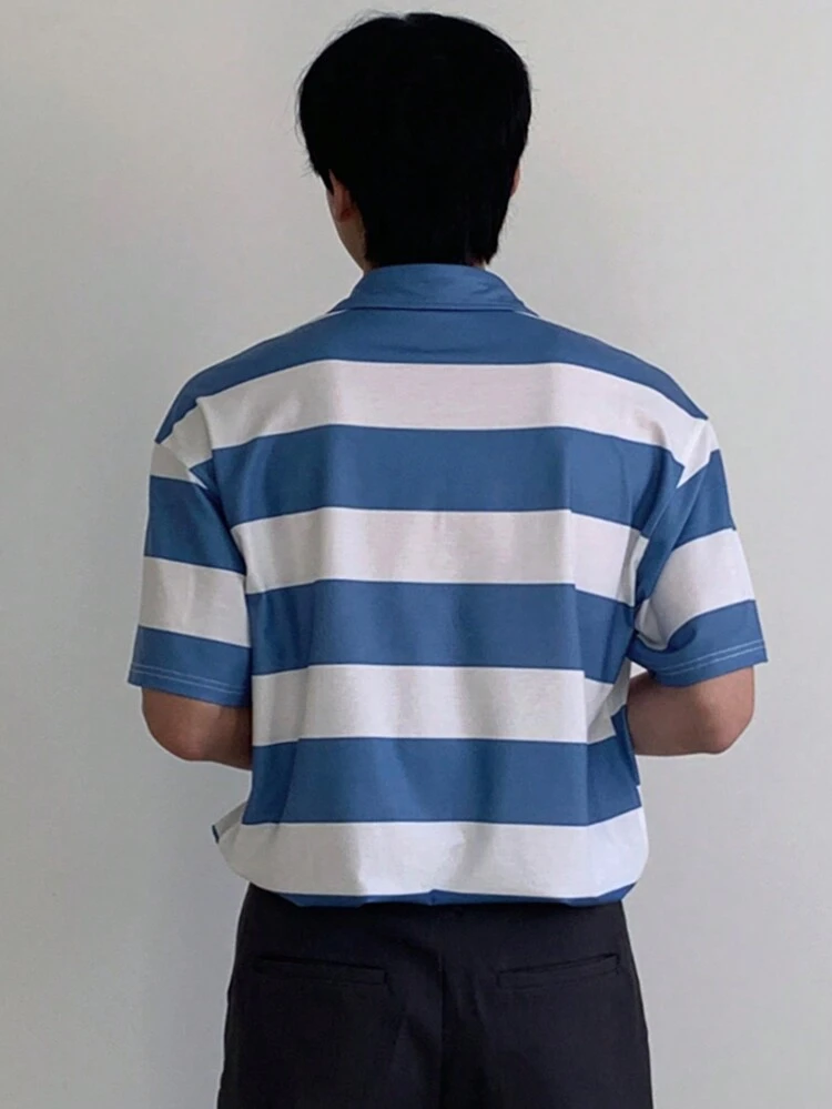 Men's Summer Letter Print Striped Multicolor Polo Shirt