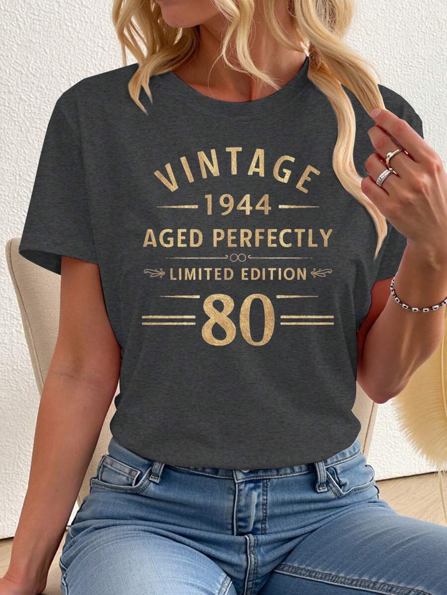 INAWLY 女士合身复古 1944 限量版“完美复古”标语 T 恤，休闲图案 T 恤女式上衣