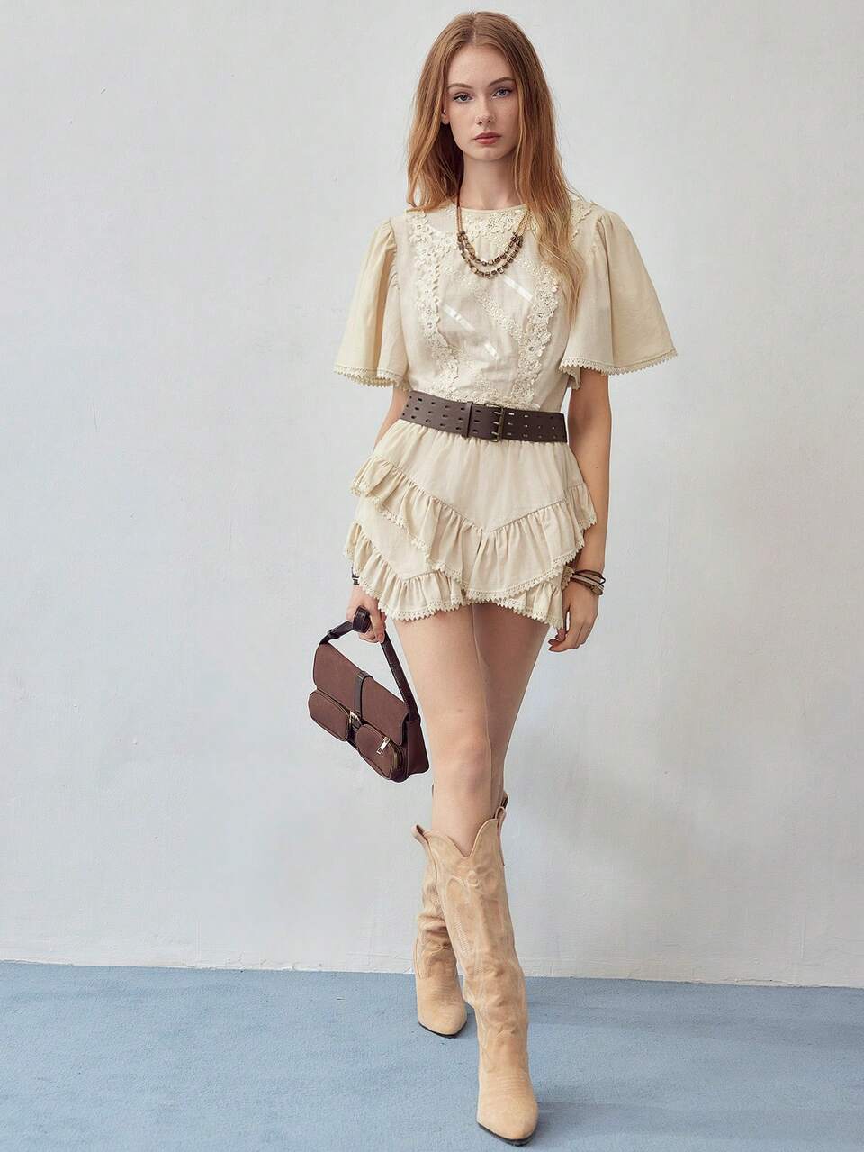 MOTF STUDIO 100% COTTON CONTRAST LACE RUFFLE TRIM BLOUSE
