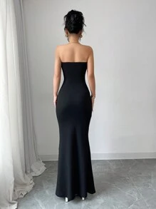 Elenzga Women Elegant Tube Dress With Sculpted Floral Design Fishtail Dress