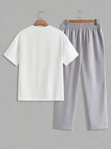 Manfinity RelaxMax Men's Casual Simple Fashion Shirt And Pants Set, Everyday Wear
