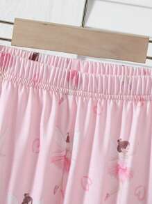 Young Girl Fairy Print Long Sleeve And Long Pants Pajama Set - Pink - View 3