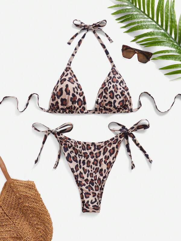 Swim SXY Plus Size Women 2pcs Leopard Print Casual Swimwear Bikini Set (Print Random), For Summer Beach Vacation