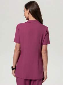Anti-Wrinkle Contrasting Color Short Sleeve Women's Scrub Uniform Top Scrub Sets For Women - Red Violet - View 2