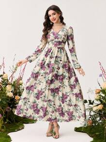 Modelyn 女士长款花卉浪漫优雅 A 字形连衣裙 - 彩色 - 查看 1