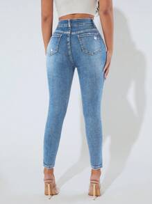 SHEIN PETITE Casual Denim Pants, Minimalist & Fashion For Everyday Wear - Light Wash - View 2