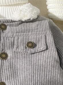 SHEIN Vintaside Kids 男婴休闲简约厚绒衬里长袖夹克，冬季 - 灰色 - 查看 6