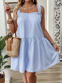 SHEIN Clasi Plus Size Striped Sleeveless Casual Vacation Dress - Blue - View 5