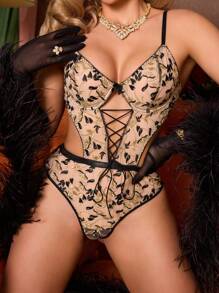 Tuta vintage con scollo a V profondo e allacciatura, stile palazzo, lingerie sexy