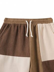 SHEIN 1 Pc Teen Boy's Loose Fit Men's Color Block Drawstring Waist Corduroy Shorts;Spring Wear; Teen Boys' Clothing; Teen Boy' Jackets, Spring Back To School