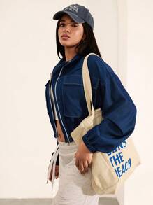 SHEIN Unity 女士简约休闲夹克，简约时尚，适合日常穿着 - 藍色 - 查看 3