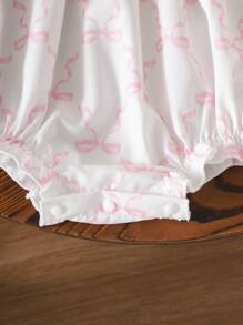 Souflis Souflis Baby Girls Summer Simple Pink Butterfly Pattern Puff Sleeve Adorable Gather Ruffle Hem Casual Outing Essential