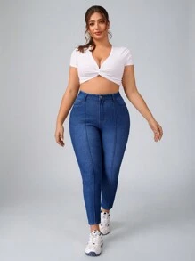 Flexra Jeans casual attillati in denim elasticizzato blu di taglia comoda per donna