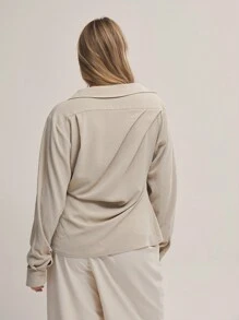 MUSERA Plus Size Woven Asymmetric Button Long Sleeve Blouse For Date Night, Girls Night, Sexy, Holiday, Occasion, Wedding Guest Autumn Winter Fall