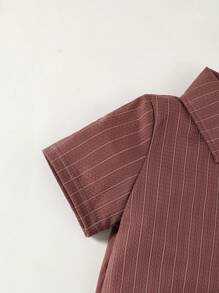 2 件套休闲竖条纹连体衬衫和短裤套装适合户外活动 - 彩色 - 查看 3