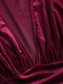 Sweetra Elegant Women's Velvet Deep V-Neck Top And Fitted Wide Leg Pants Set - Red - View 3